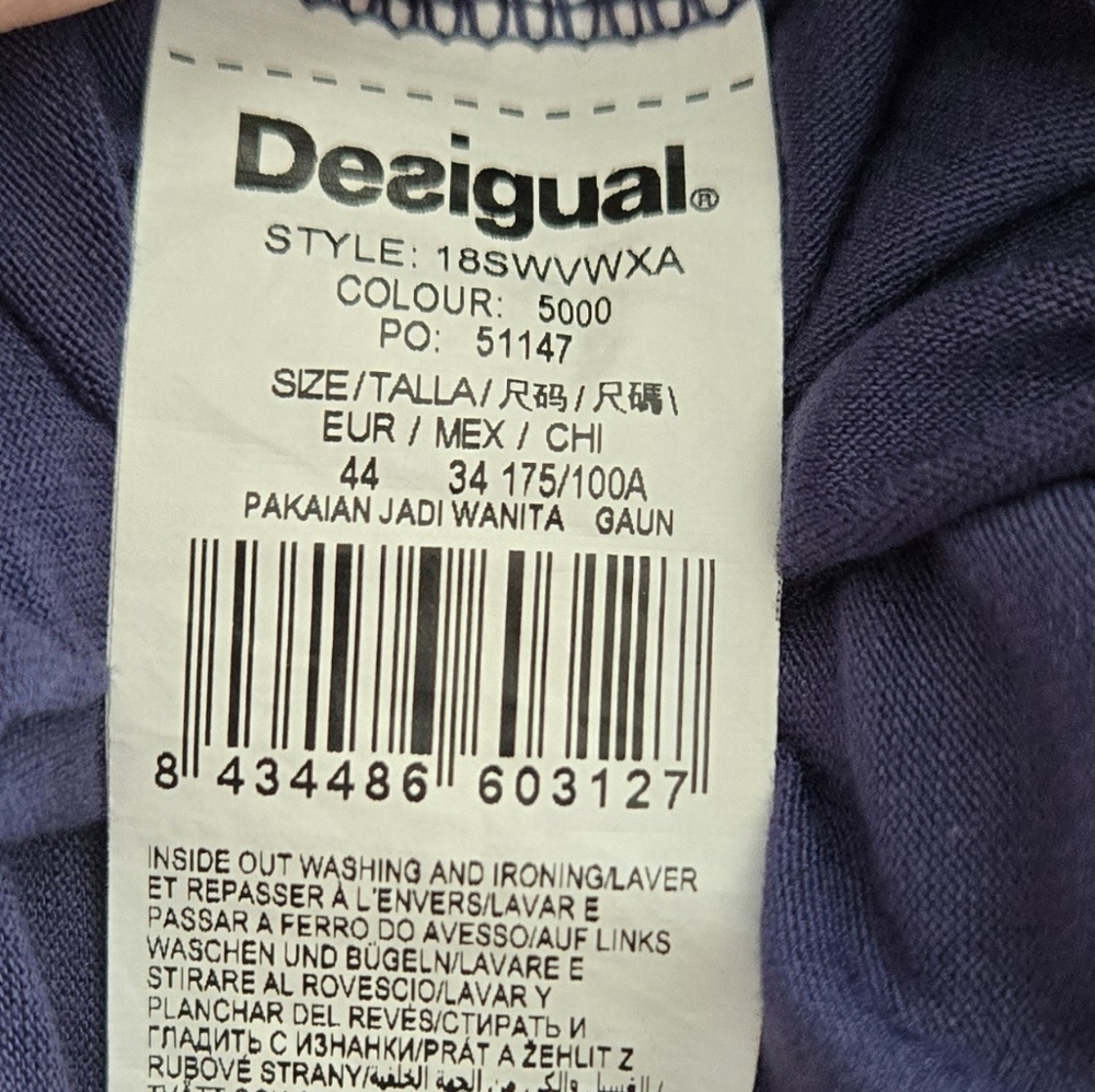 Desigual royal blue print dress rouched cap sleeve sz 44 - Picture 8 of 10
